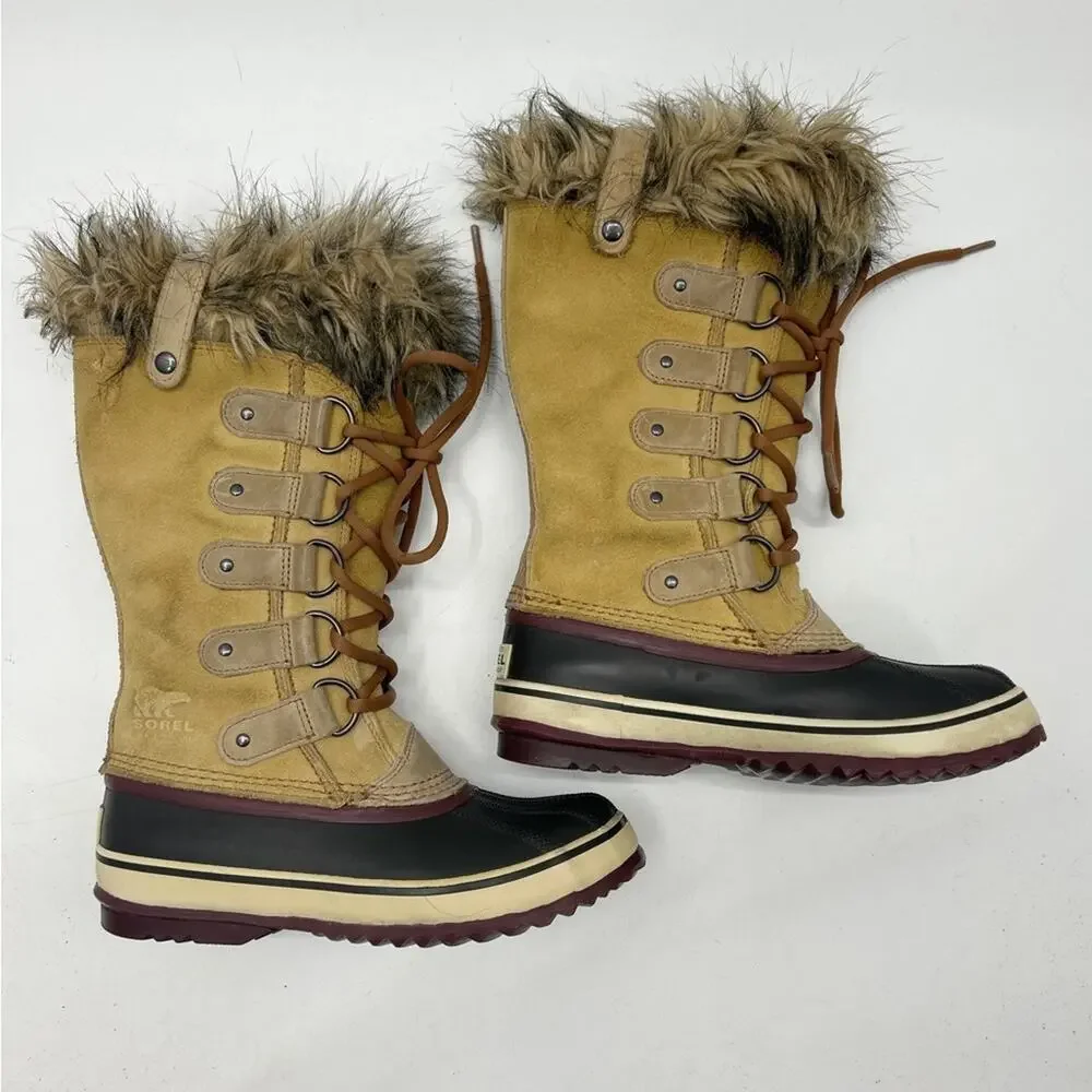 Sorel Joan of Arctic Tall Lace Up Suede Leather Faux Fur Warm Winter Boots sz 5
